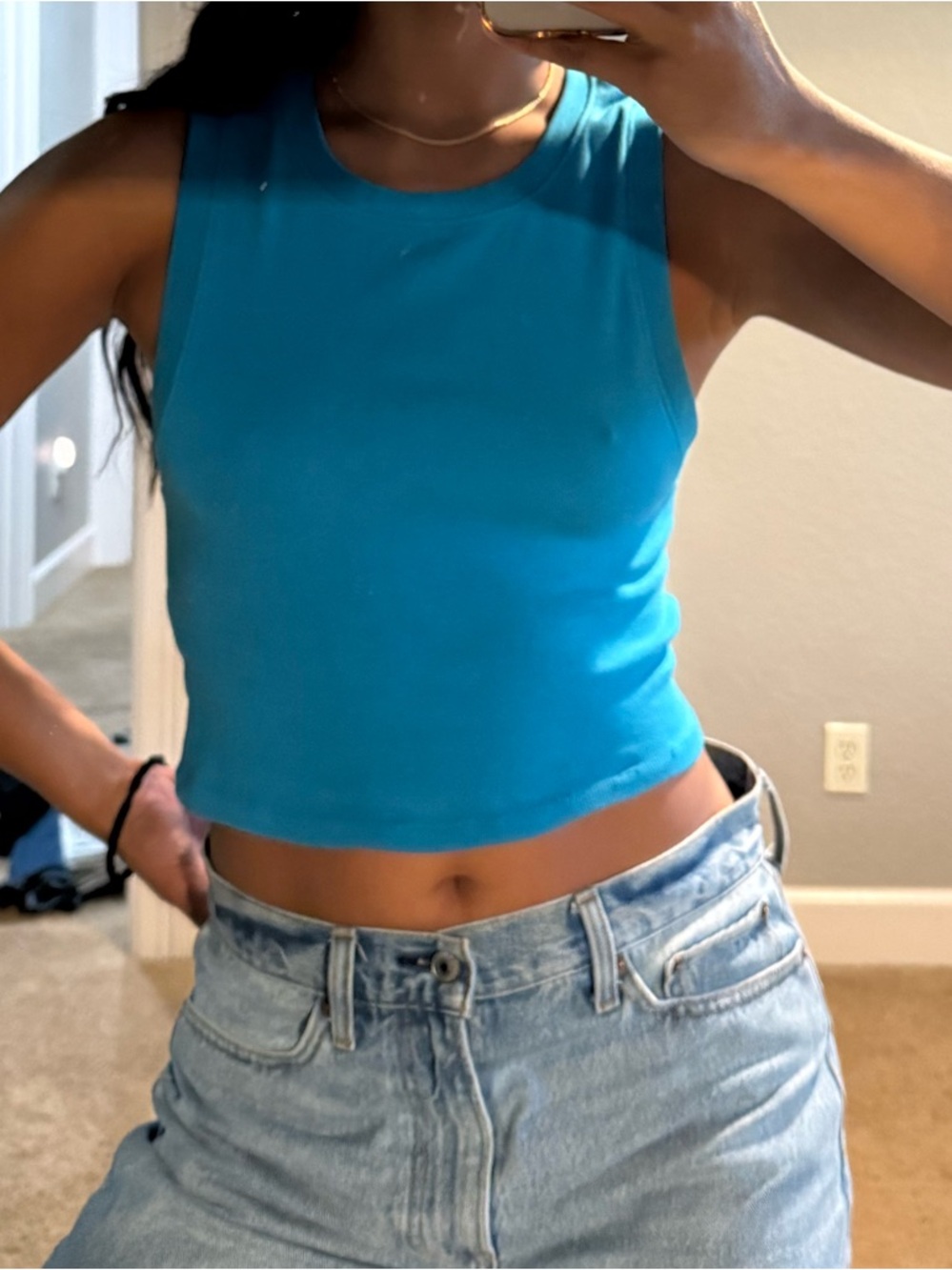 Zara Bright Turquoise Cropped Tank Top